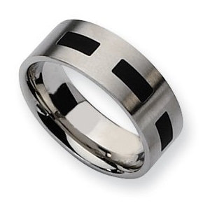 Stainless Steel Black Accent Flat 8mm Satin Wedding Band
