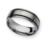 Stainless Steel Black Accent 8mm Satin Wedding Band