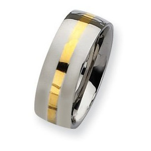 Stainless Steel and 14k Gold Inlay 8mm Polished Wedding Band