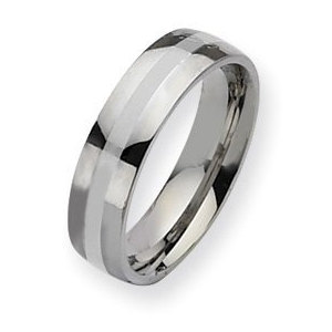 Stainless Steel Silver Inlay 6mm Polished Wedding Band