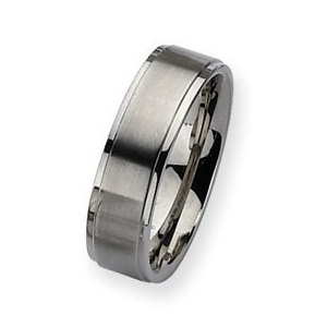 Stainless Steel Ridged Edge 7mm Satin and Polished Wedding Band