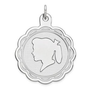 Engravable Sterling Silver Rope Frame Girl Pendant or Charm