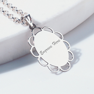 Engravable Oval with Petals Charm or Pendant