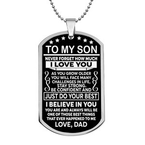 Stainless Steel  To My Son  Dog Tag Pendant