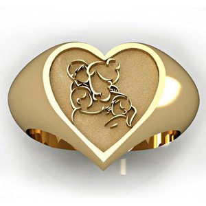 Mother with Son and Two Daughters Heart Shaped  Mother s Ring 