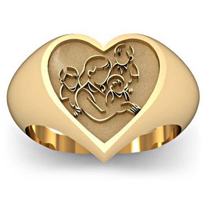Mother with Three Sons Heart Shaped  Mother s Ring 