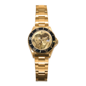 Men s Hologram Photo Gold Watch Black Dial