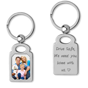Stainless Steel Engravable  Drive Safe  Rectangle Photo Laser Keychain
