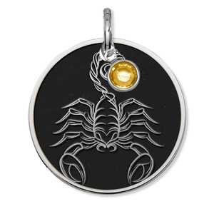 Scorpio Symbol Round Charm or Pendant w  Birthstone