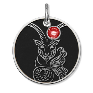 Capricorn Symbol Round Charm or Pendant w  Birthstone