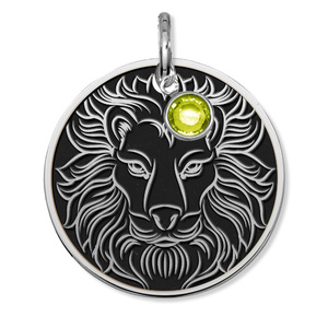 Leo Symbol Round Charm or Pendant w  Birthstone