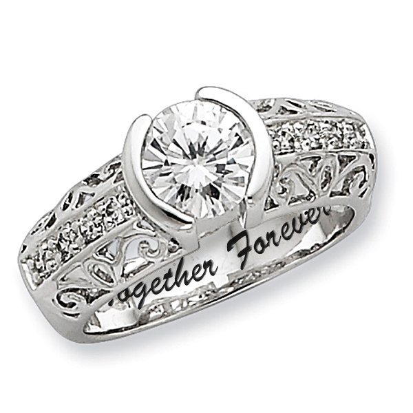 AFFY Simulated White Sapphire & CZ Promise Ring - 14k Gold Over Sterling Silver, VVS1-VVS2 Clarity, Custom Sizing Available