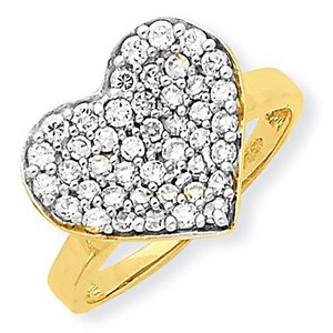 10k Yellow Gold   Rhodium Cubic Zirconia Heart Shape Promise Ring