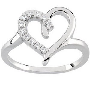 Sterling Silver Diamond Heart Shaped Promise Ring