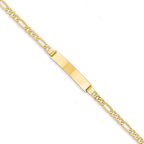 14k Yellow Gold Mens 2 Line Nugget Figaro Link ID Bracelet 8.5 
