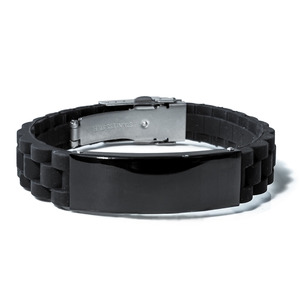 Engraved Black Stainless Steel ID Bracelet with Black Rubber Band