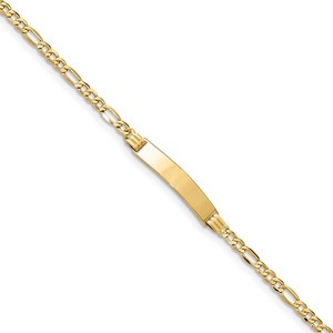 Custom Engraved 14k Gold Men s Polished Figaro Link ID Bracelet