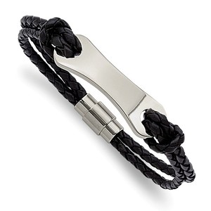 Custom Engraved Stainless Steel Men s Black Leather 8in ID Bracelet