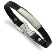 Custom Engraved Stainless Steel Men s Black Leather ID Bracelet