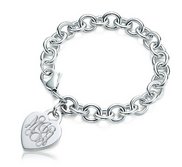 Custom Engraved Sterling Silver Women s Tiffany Style Heart Bracelet with Lobster Claw