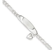 Sterling Silver Figaro Link ID Bracelet w  Heart Charm