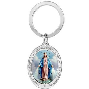 Stainless Steel Miraculous Medal Religious Engravable Keychain