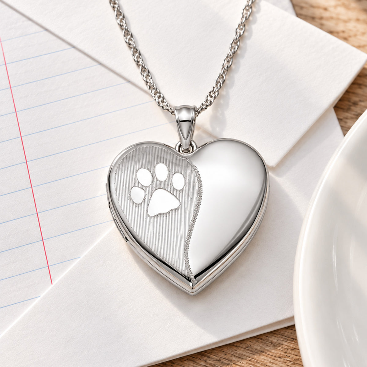 Polish and Satin Paw Print Heart Photo Locket - lifestyle