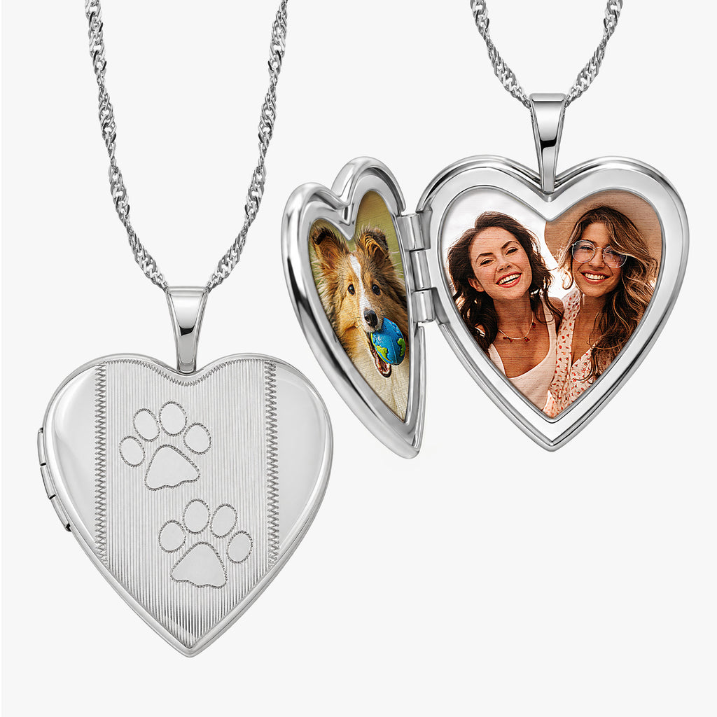 Two Paw Prints Heart Photo Locket