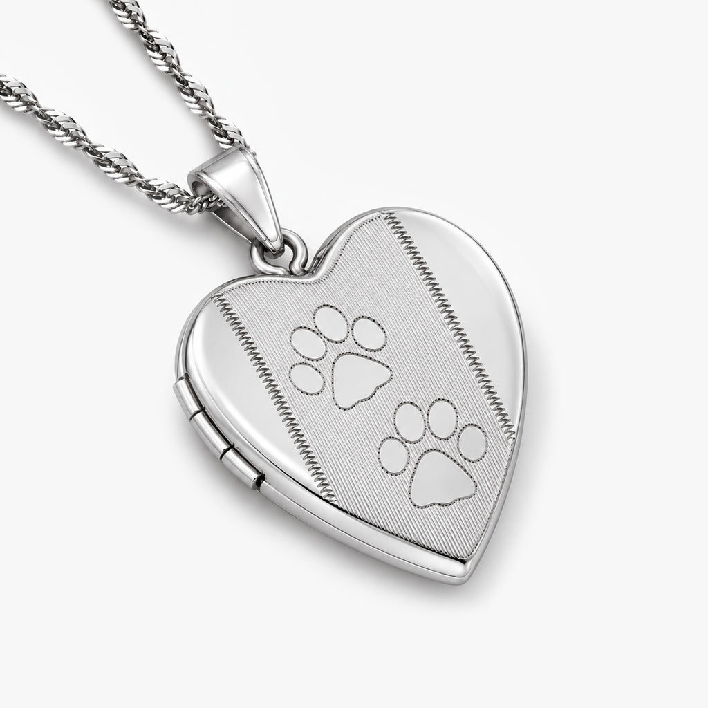 Two Paw Prints Heart Photo Locket