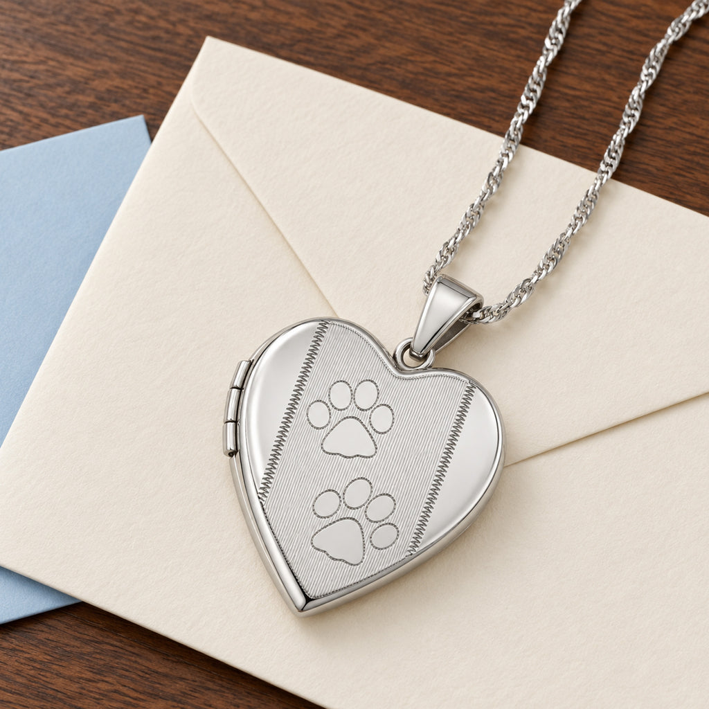 Two Paw Prints Heart Photo Locket - lifestyle