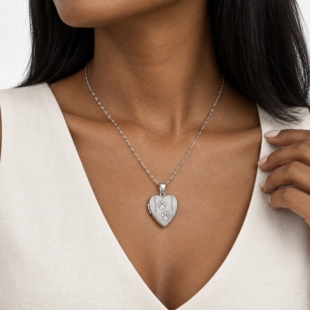 Two Paw Prints Heart Photo Locket - on model