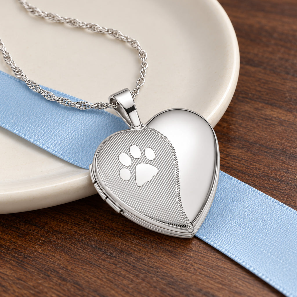 Polish and Satin Paw Print Heart Photo Locket - lifestyle