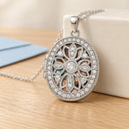 Pierced Oval Photo Locket with Cubic Zirconia - lifestyle