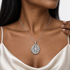 Pierced Oval Photo Locket with Cubic Zirconia - on model