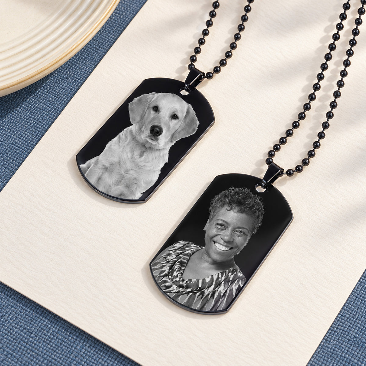 Black Stainless Steel Laser Photo Dog Tag - lifestyle