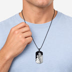 Black Stainless Steel Laser Photo Dog Tag - on model