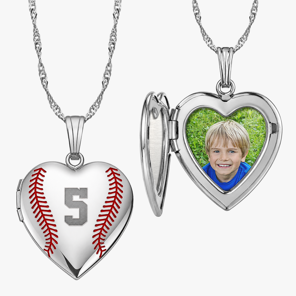 Personalized Baseball Stitch Heart Photo Locket