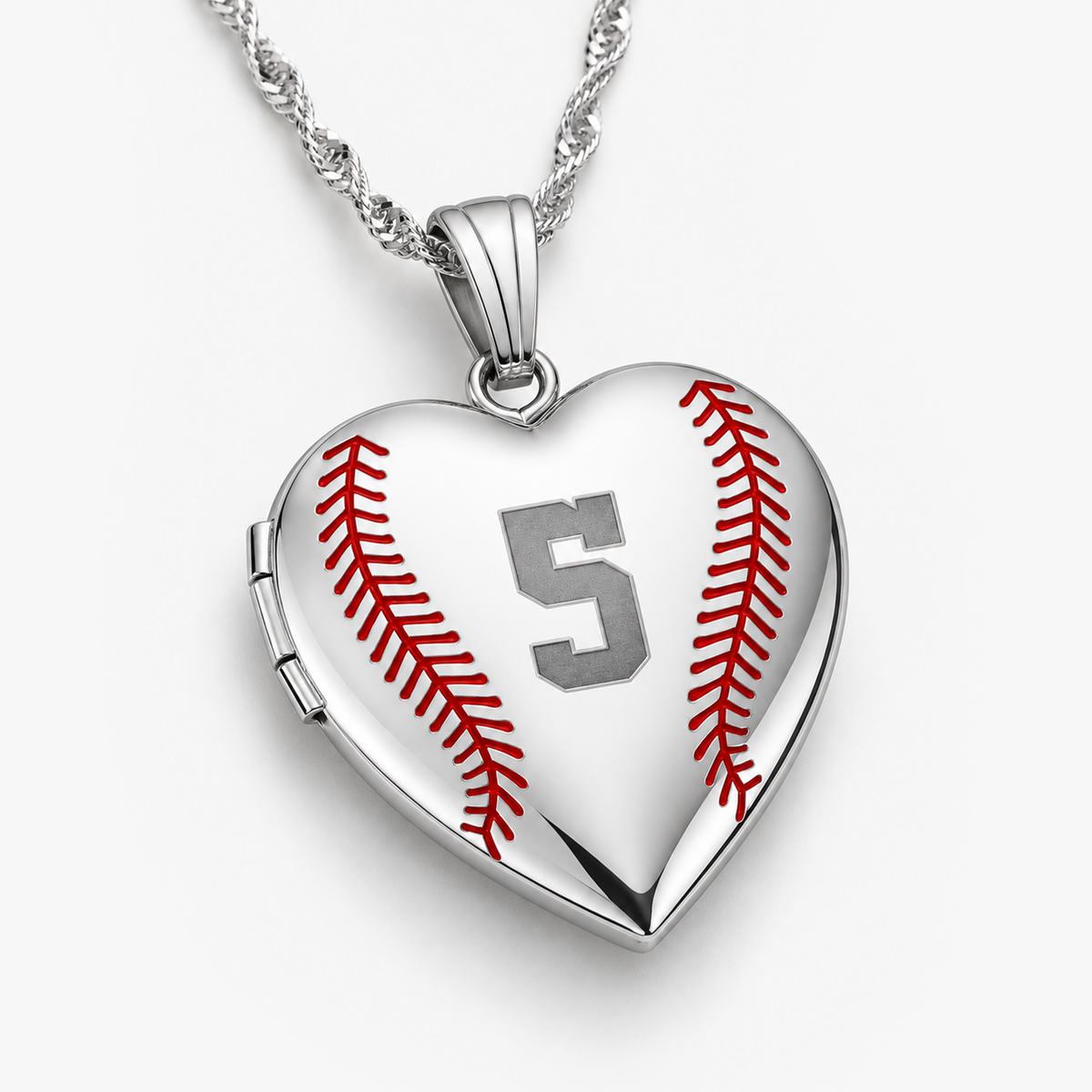 Personalized Baseball Stitch Heart Photo Locket