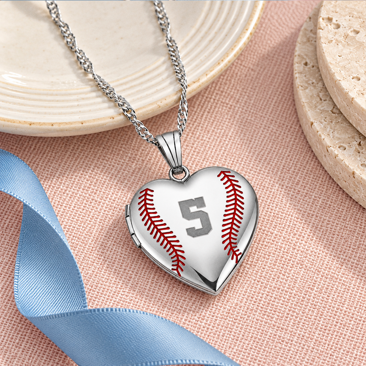 Personalized Baseball Stitch Heart Photo Locket - lifestyle