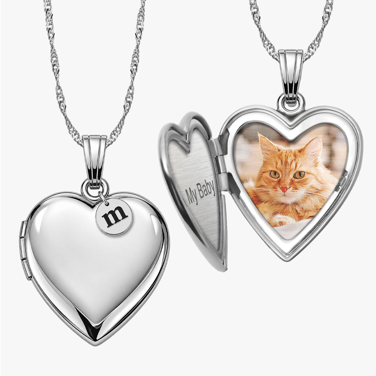 Sterling Silver Heart Photo Locket With Personalized Initial Charm