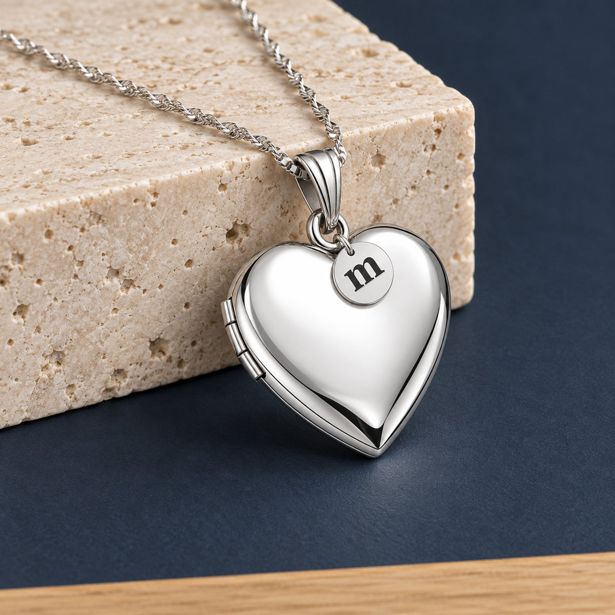 Sterling Silver Heart Photo Locket with Personalized Initial Charm - lifestyle