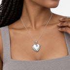 Sterling Silver Heart Photo Locket with Personalized Initial Charm - on model
