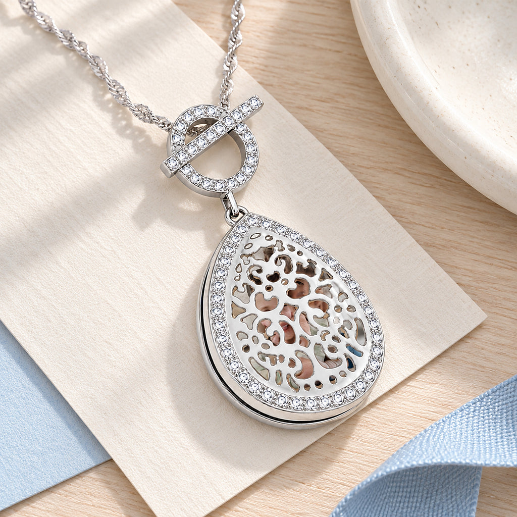 Ornate Teardrop Swivel Locket with Chain Included - lifestyle