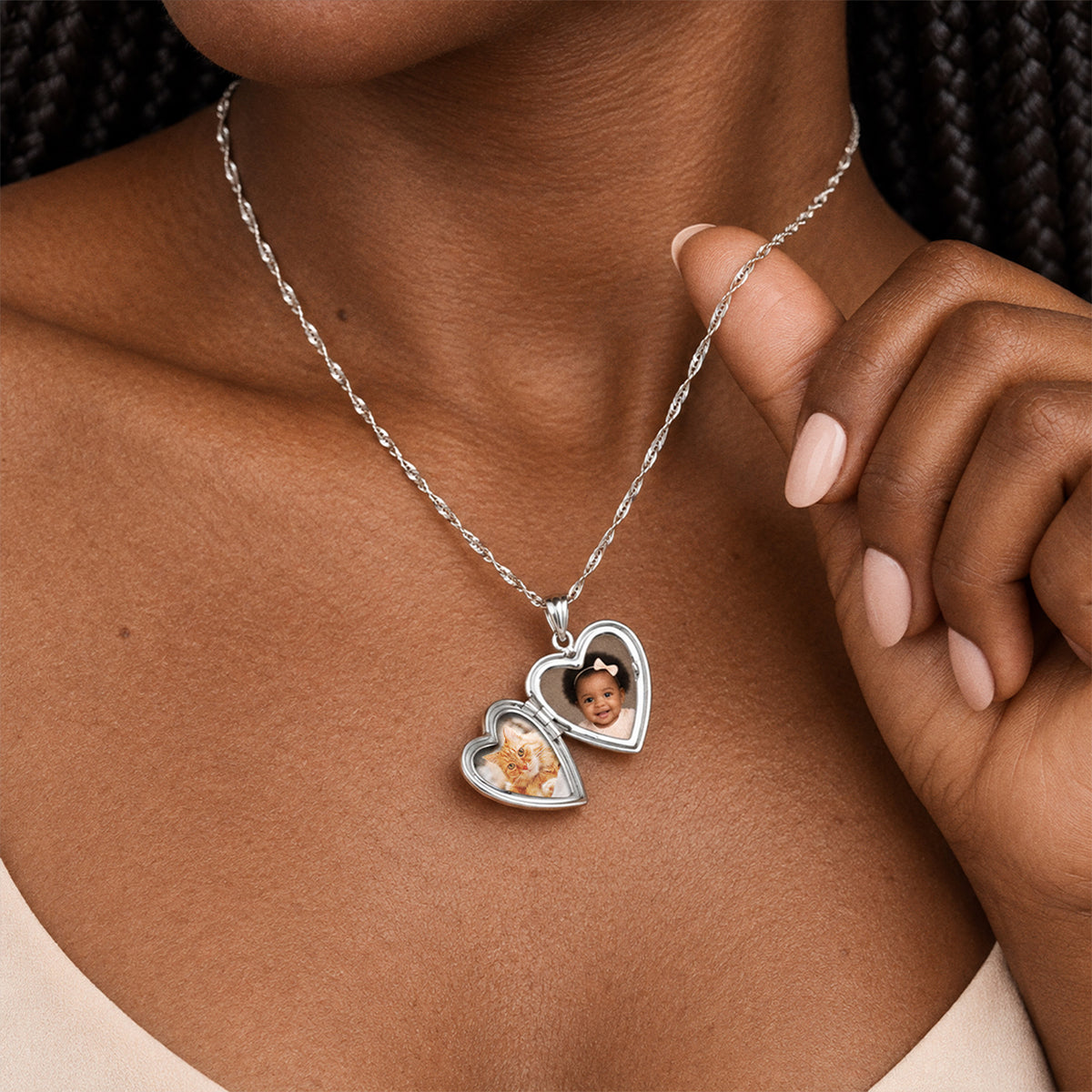 Always & Forever In My Heart  Heart Photo Locket - on model