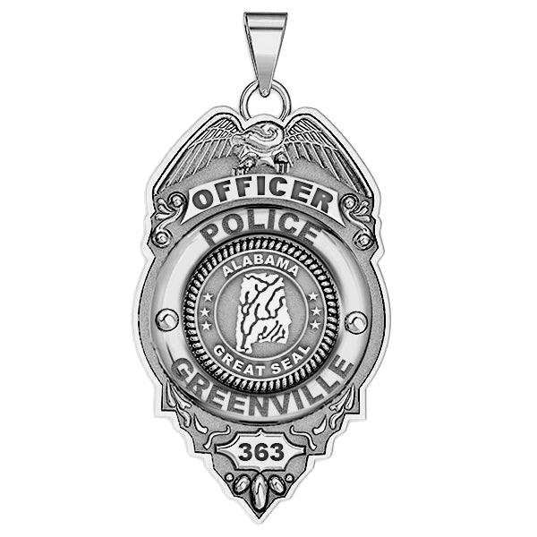 Silver Greenville police badge pendant with sample number 363 (PG101167, secondary photo 1)