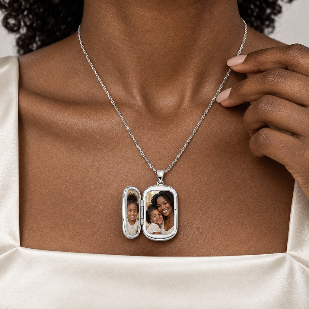 Always In My Heart Dog Tag Photo Locket - on model