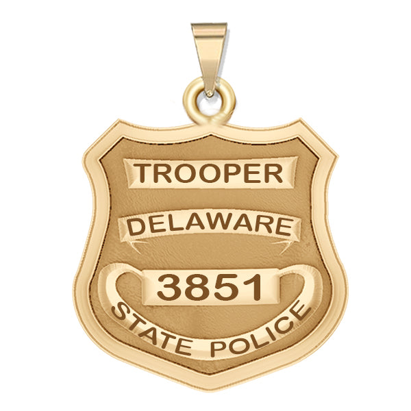 Gold Delaware State Trooper badge pendant with sample number 3851 (PG101214, secondary photo 2)
