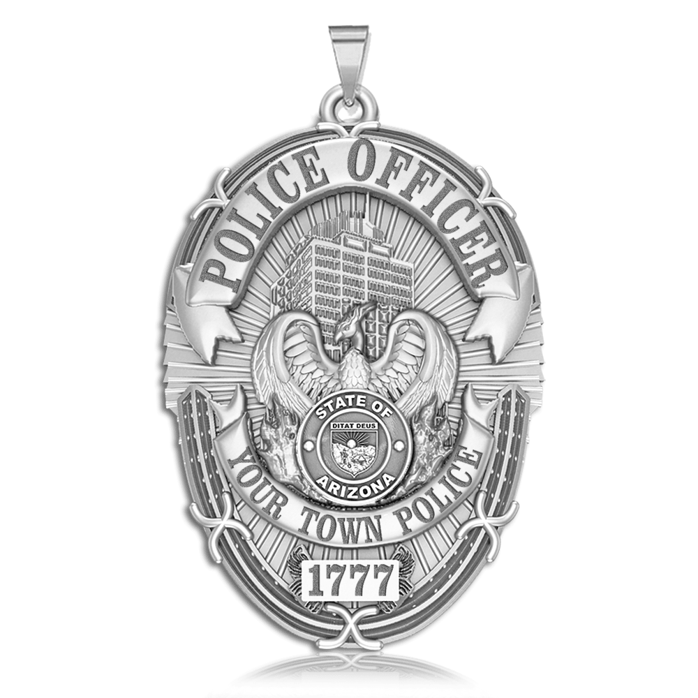Silver oval police officer badge pendant with sample number 1777 (PG101282, secondary photo 0)