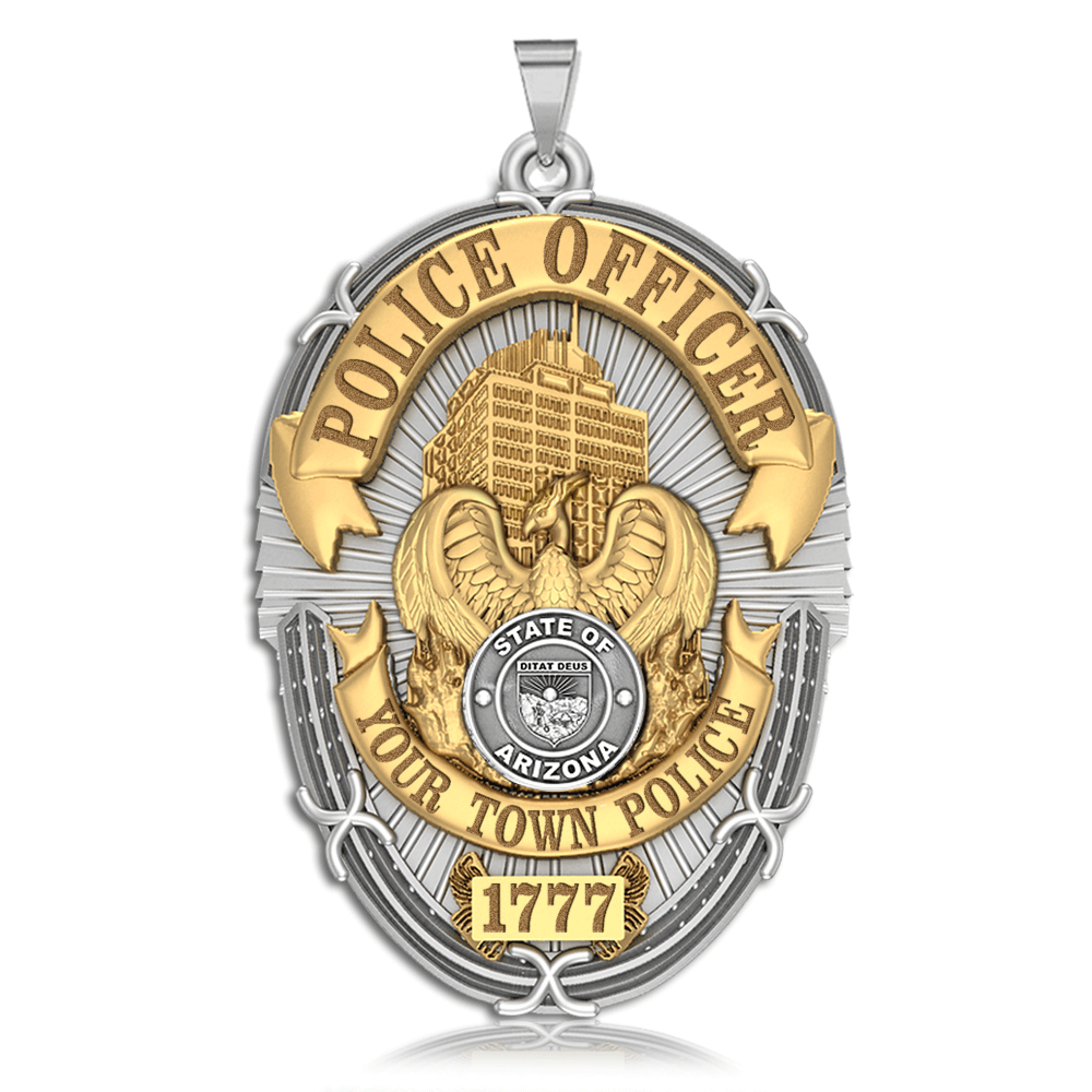 Silver and gold police officer badge pendant with sample number 1777 (PG101282, secondary photo 1)