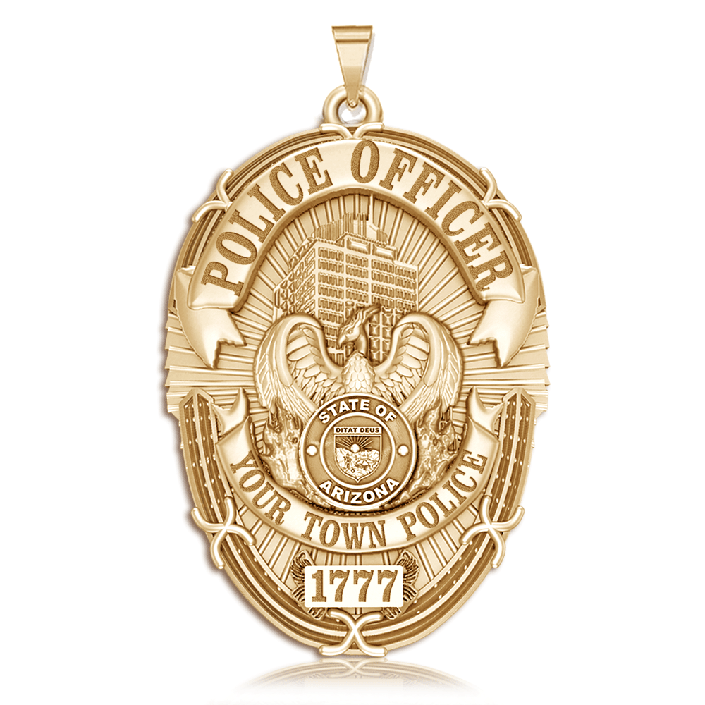 Gold police officer badge pendant with sample number 1777 (PG101282, secondary photo 2)